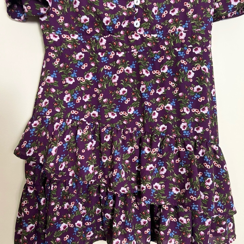 🛍️Mi Ami Francescas Women Purple Cottagecore Mini Dress Flowy Y2K Ruffled Medium - Picture 6 of 16